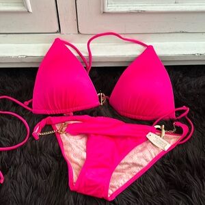 Victoria’s Secret hot pink gold chain bikini